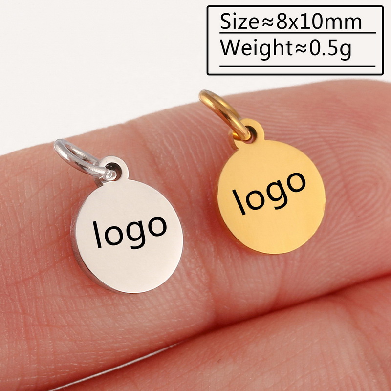 Stainless steel custom logo engraved jewelry extension tags in various shapes